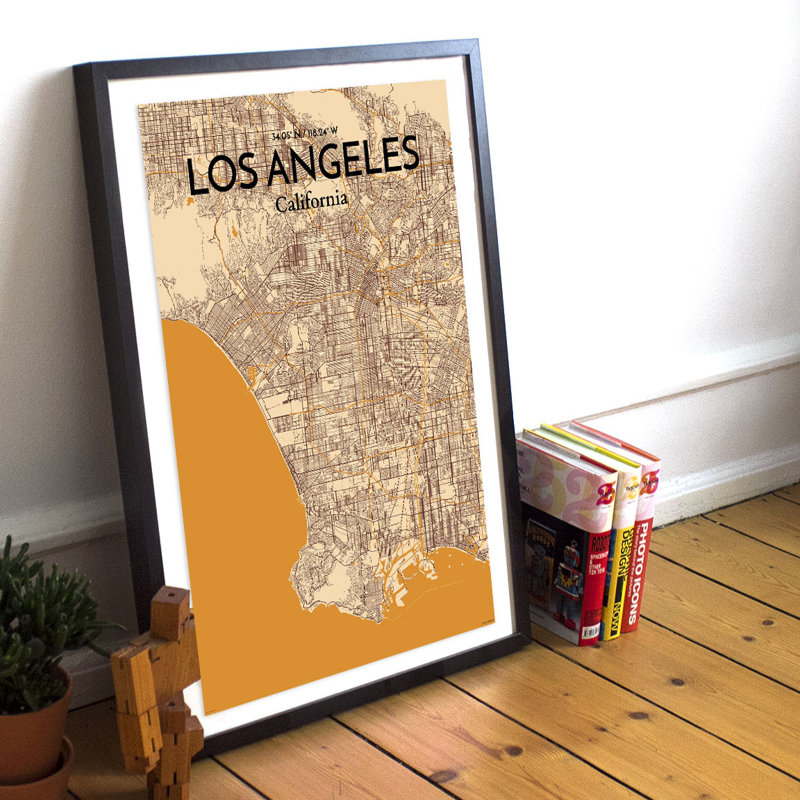 Los Angeles City Map 1 Piece Wall Art, 91cm H x 61cm W x 0.13cm D