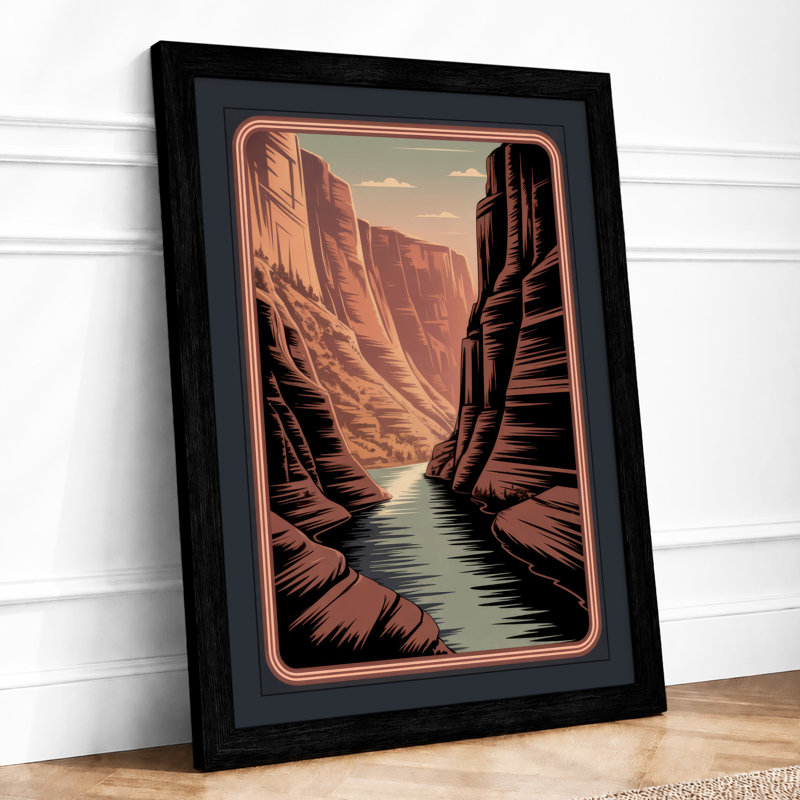 Canyon In Turquoise Art Deco - Print, A2 - 59.4 x 42.0 cm, Black