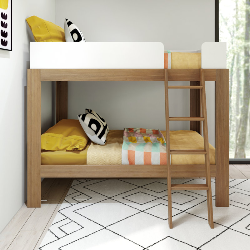 Bellmont Twin over Twin Solid Wood Standard Bunk Bed, White/Pecan, Pecan/White