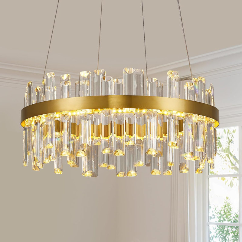 Lustre à DEL moderne en cristal - Luminaire réglable à 3 couleurs à intensité variable avec fonction de mémoire pour la salle à manger, le salon, l'îlot de cuisine et le vestibule