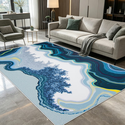 Tapis bleu-jaune 1pc Agate, élégant tapis décoratif polyvalent, facile à nettoyer et à entretenir, meuble idéal pour la chambre à coucher, le salon, le couloir, le vestibule, le dortoir et le bureau afin de rafraîchir l'ambiance intérieure de votre maison