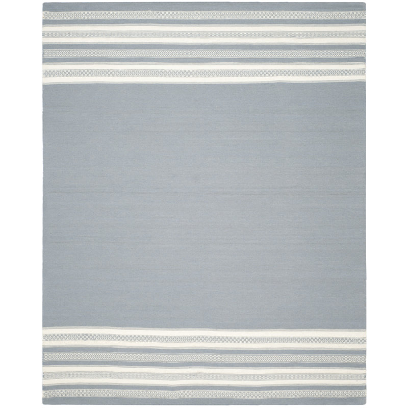Rodgers Hand Woven Flat Weave Wool/Cotton Striped Rug in Gray, Rectangle 8' x 10'