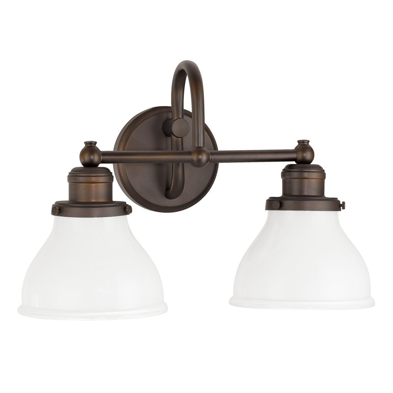Éclairage pour salle de bain à intensité variable 2 lumières Baxter, Bronze brillant, Lait