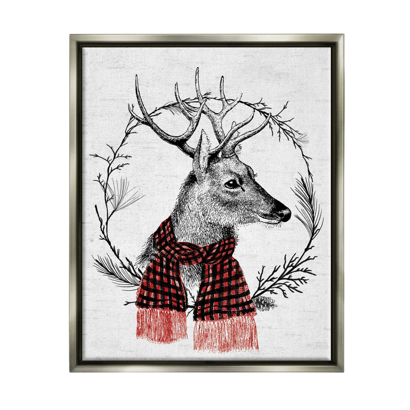 Couronne de cerf botanique d'hiver avec lettres et lignes - impression sur bois, H 21 po x l 17 po x P 1,7 po
