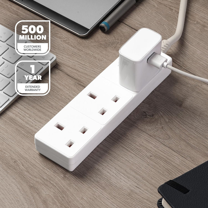 GEEPAS 3 Gang Extension Lead, 1M Cable | 3-Way Plug Extension Cable, 13A | Wall Mountable & Multi Socket Mains Strip For Home Bedroom Office | Heavy Duty UK Plug | White