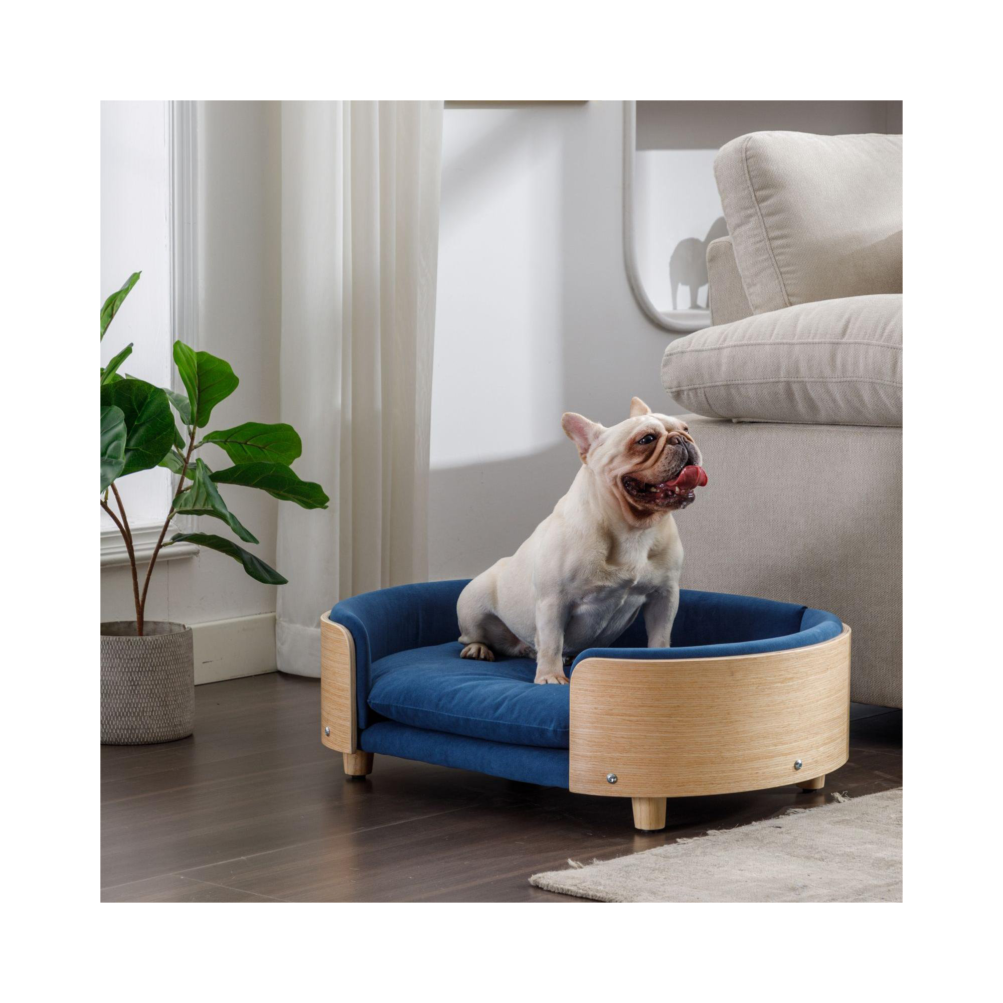 Inira Memory Foam Pet Bed, 26.38" W x 16.14" D x 9.84" H, Dark Blue/Natural