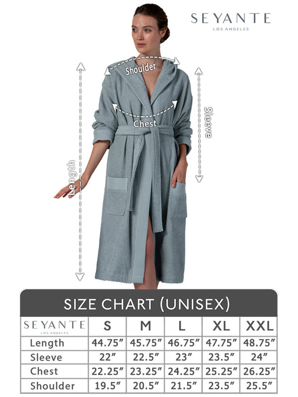 Terry Cloth Girl / Woman+ Mid-Calf Bathrobe with Pockets and Hood, L, Blue Gray