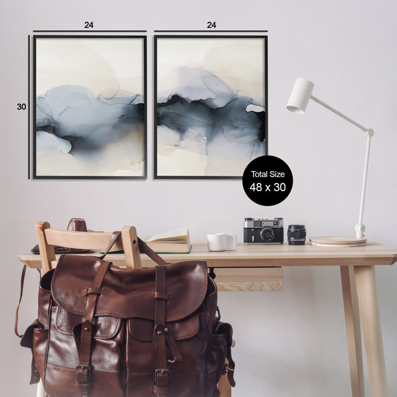 «Mysterious Abstract Obscure Watercolor», ensemble de 2 giclées encadrées par Kippi Leonard, Giclée encadrée noir minuit