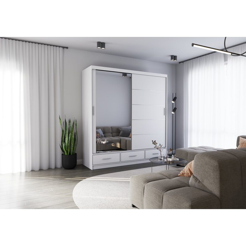 Sliding Wardrobe with Mirror 203cm - Timeless Style Meets Smart Organisation, Gloss White