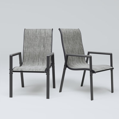 Weingarten 23"W Patio Dining Chair With Plastic Wood Handrails, PVC-Coated Polyester High Back