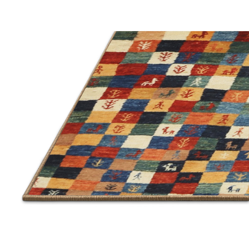 Tapis orange/vert/bleu zone contemporaine, Rectangle 7 pi x 9 pi