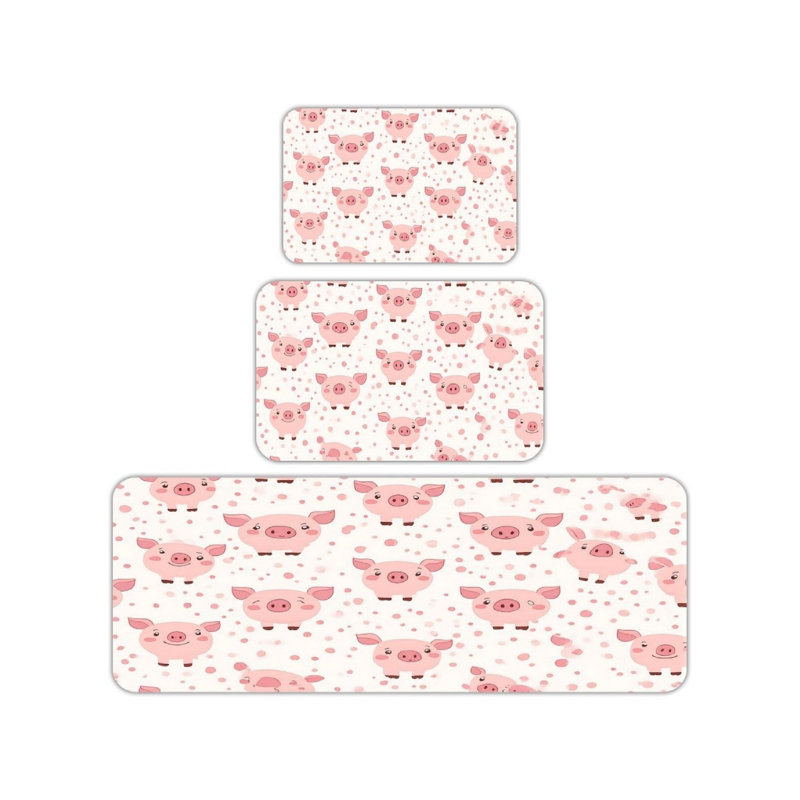 Ensemble de tapis de cuisine 3 pièces Pink Pig