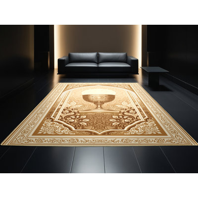 Tapis oriental classique beige et lavable à la machine Abaokoro