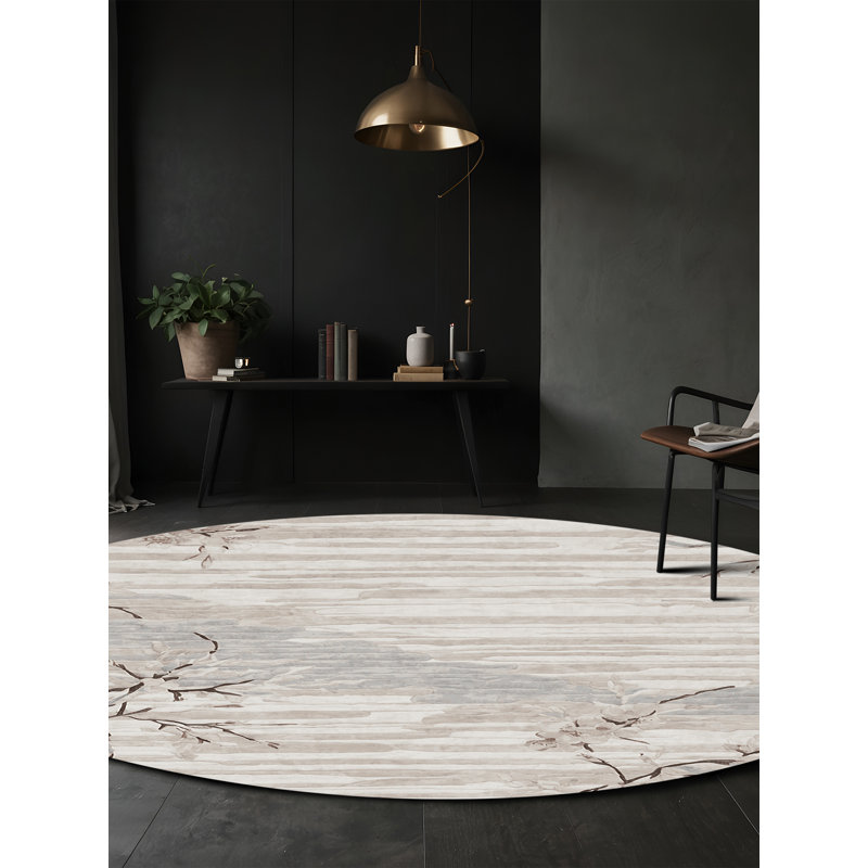 Tapis gris soyeux et moelleux, Rond 5 pi