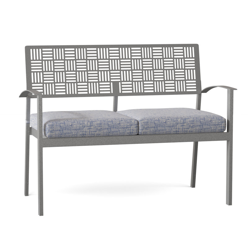 New Century Outdoor Bench, Pewter, Canvas Heather Beige Sunbrella® Canvas