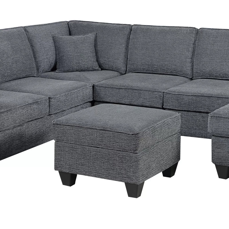 Ensemble de canapé modulaire 5 pièces Vini, 3 coussins, USB, chenille noir rembourré de mousse, Chenille gris ardoise