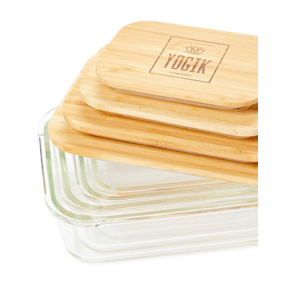 Yogik Set Of 4 Rectangular Glass Food Storage Containers With Eco-Friendly Bamboo Lids - Plastic Free - Phthalate Free - Lfgb Approved - Ovenproof Glass Up To 520 ‘C