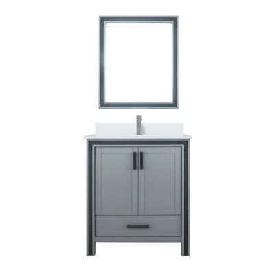 Dark Grey Bath Vanity 30 In. W X 22 In. D, White Quartz Top, Faucet Set And 28 In. Mirror