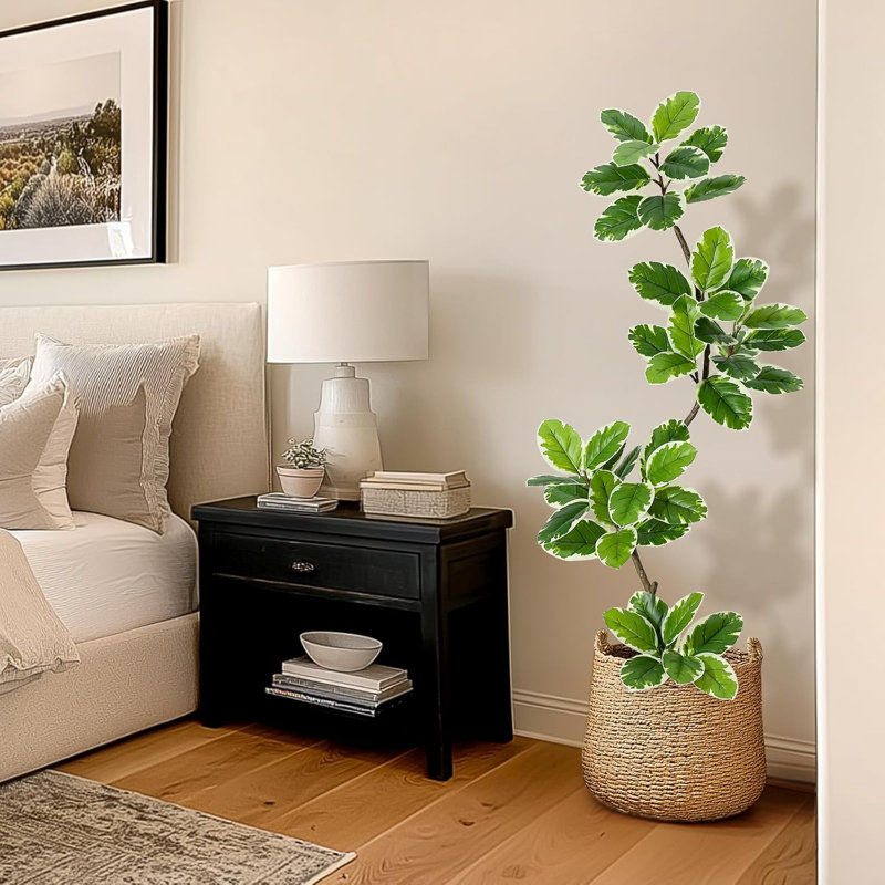 Figuier artificiel à feuilles de figuier avec jardinière sphérique décorative pour l'intérieur et l'extérieur