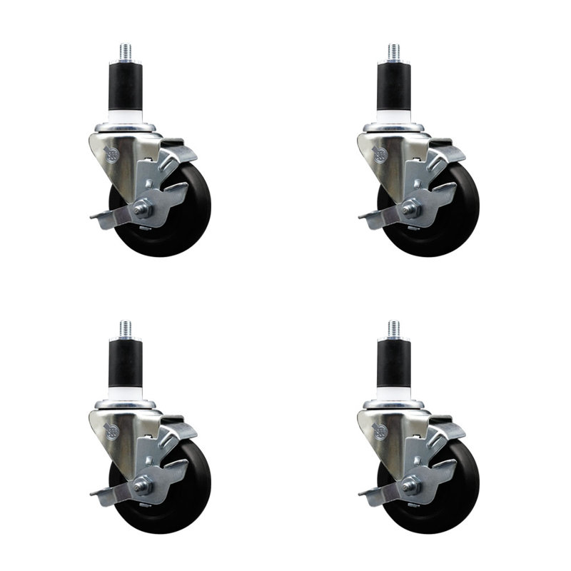 Ensemble de roulettes extensibles pivotantes en caoutchouc dur 3,5 pouces 1-1 / 2 pouces SS SCC