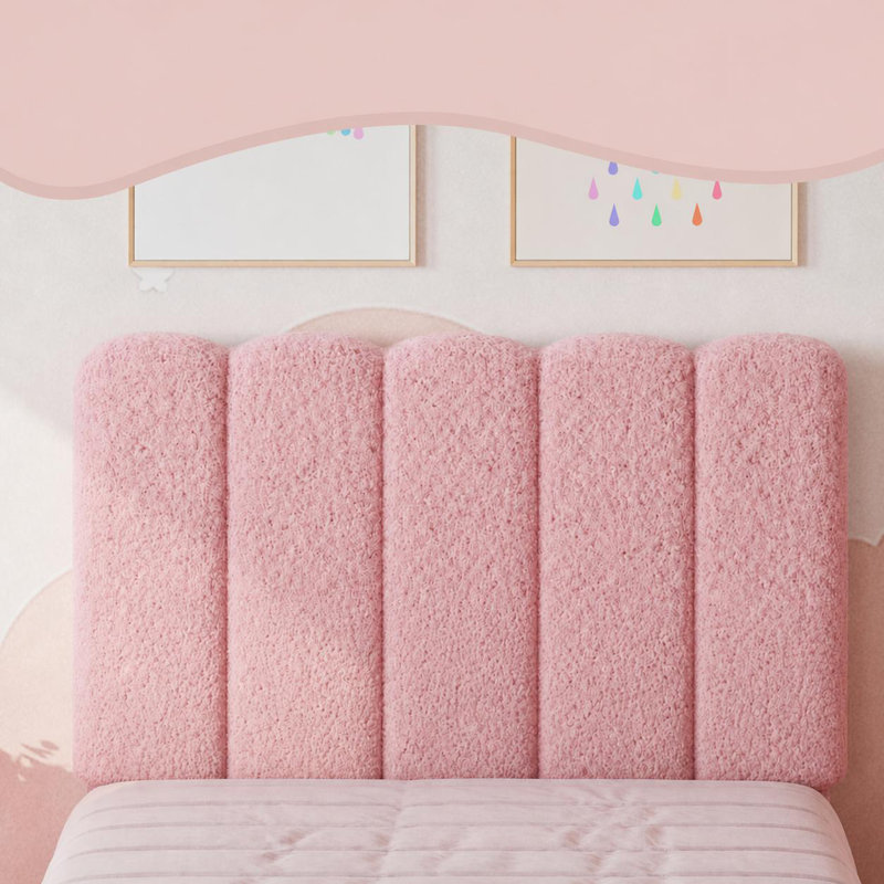 Lit plateforme tapissier Boucle, Simple TG, Rose