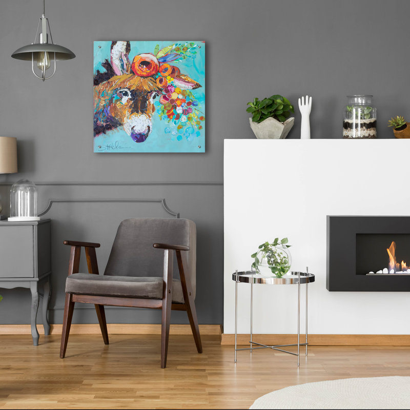 Rosalind Wheeler «Floral Donkey» par St. Hilaire Elizabeth, art mural en verre acrylique, 36 po x 36 po