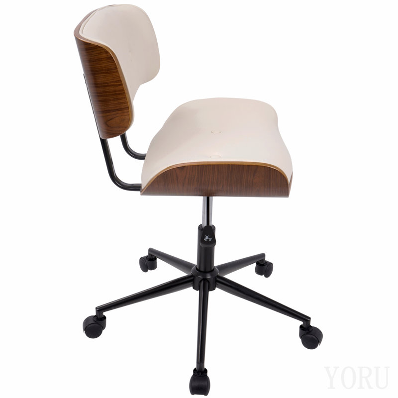 Chaise de bureau réglable Mid-Century moderne avec pivot en noyer et crème, Cream