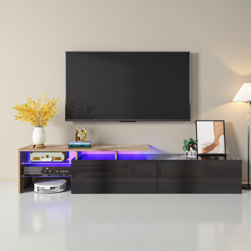 Unfinished TV Stand for TVs up to 75", Brown Wood/Black