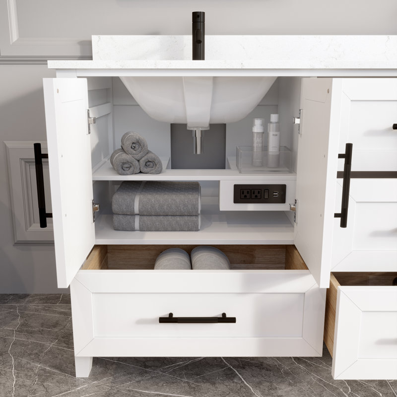 Anand 72'' Double Bathroom Vanity with Quartz Top, White