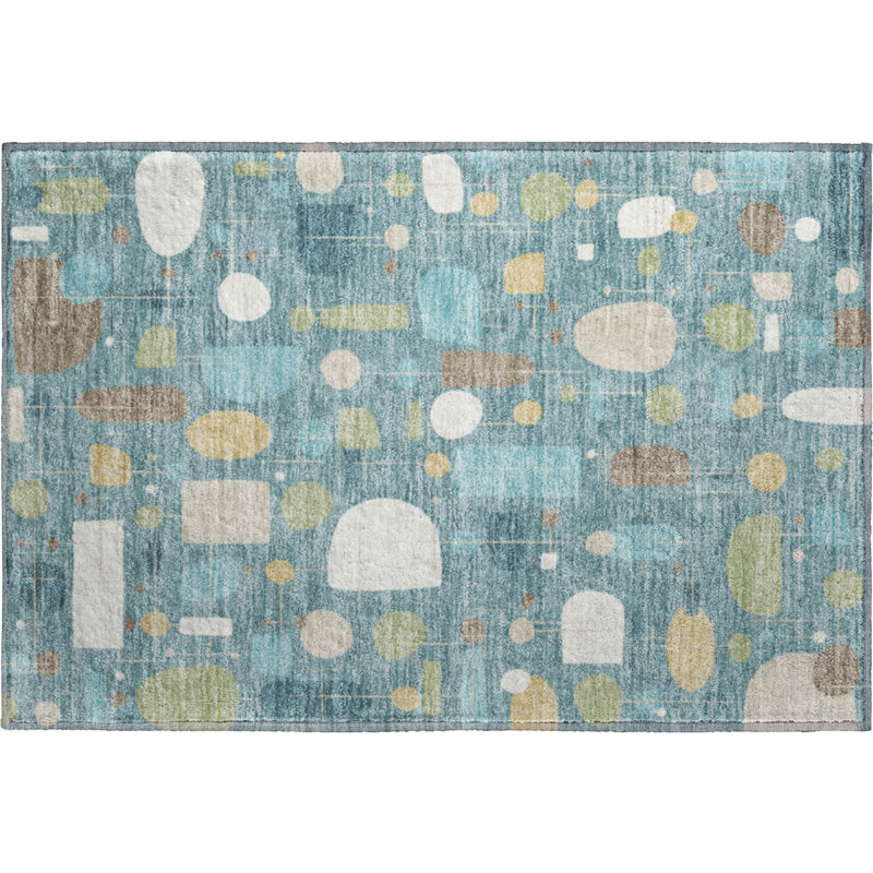 Premium Machine Washable Mayfield AMF2393 Geometric Rug, 1'8" x 2'6", Teal