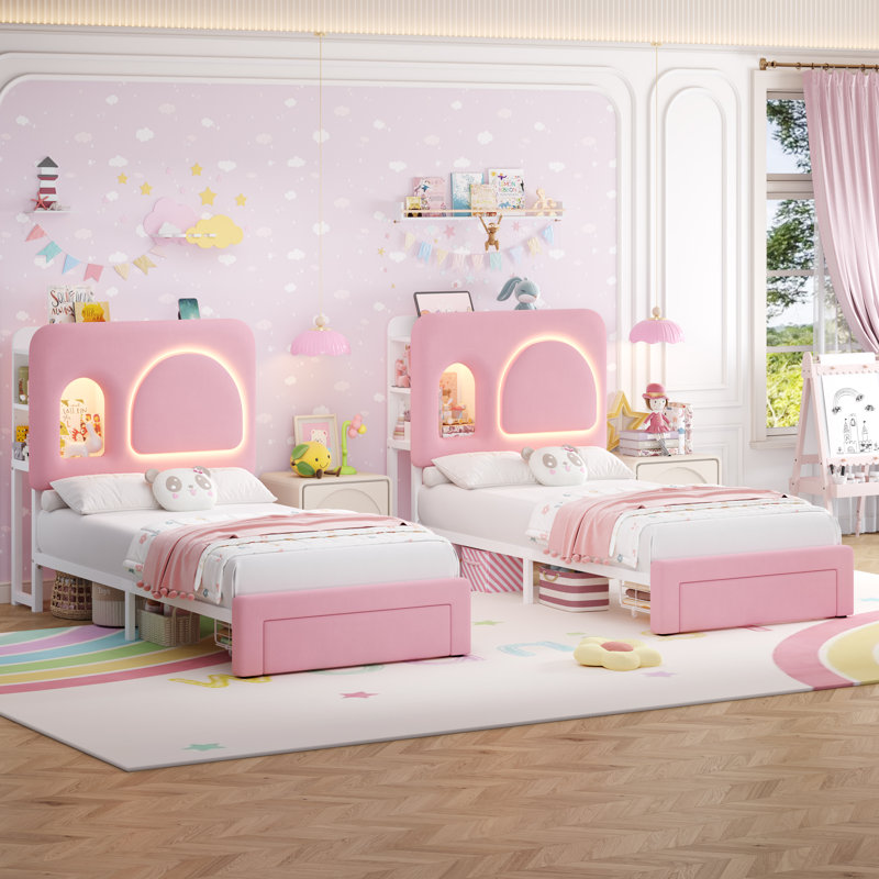 Lit avec rangement Arch, Lit simple, Rose