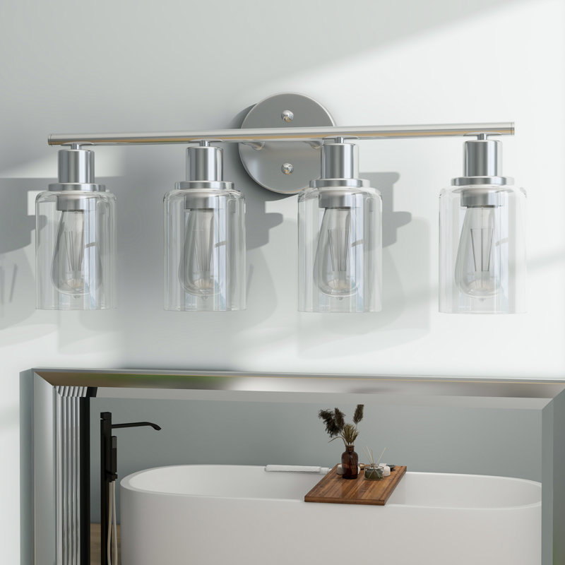 Éclairage pour meuble-lavabo Berume, Laiton vieilli, 4 lumières, Nickel brossé