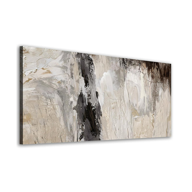 Large Neutral Abstract Wall Art (Beige, Gallery Wrap, 48" X 24"), Modern Abstract Artwork Pictures Wall Decor Retro Painting Rustic Canvas Prints For Living Room Office Decoration