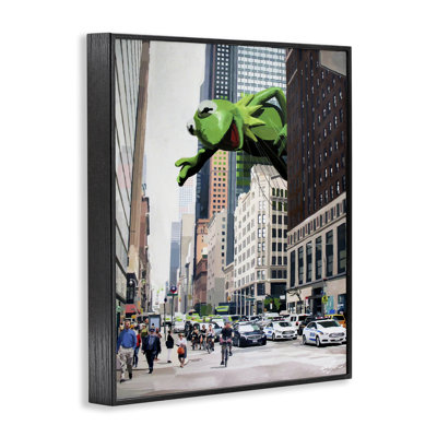 Frog Character over City Framed Giclee, design by Keith Thomson