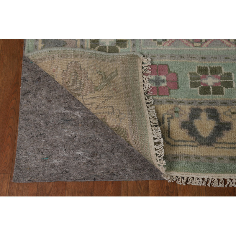 Tapis vert à motif géométrique vert Oushak