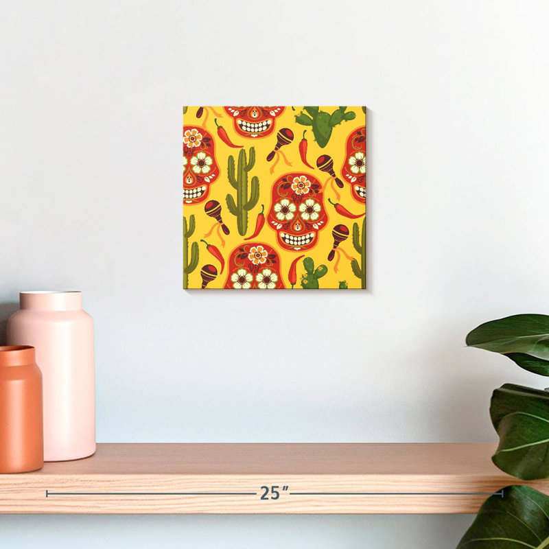 Lelend calavera et motif de cactus, H 10 po x l 10 po