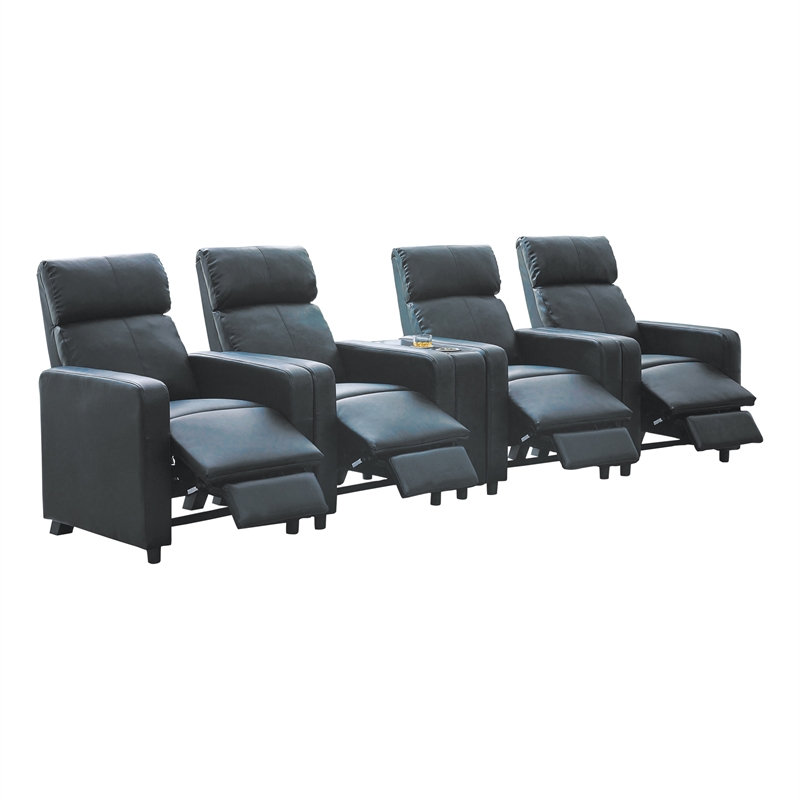 Ensemble de 4 fauteuils inclinables rembourrés avec 1 console en noir