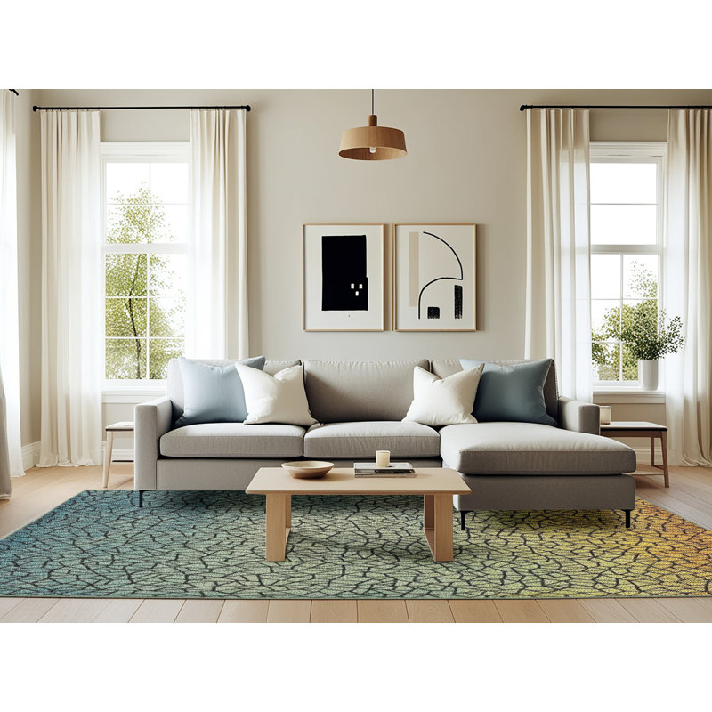 Jaune/bleu/vert/Tapis décoratif, Rectangle 6 pi x 9 pi