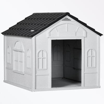 Niche pour chien d'intérieur ou d'extérieur en plastique avec porte ouverte