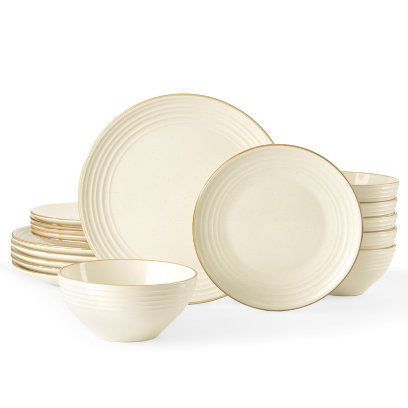 Piece Stoneware Dinnerware Set - Service for 6, Vanilla White