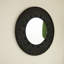 Miroir mural 24 po en bambou noir Solea, cadre 3D rythmique tissé à la main, décor d'art rond pour la salle de bain et le vestibule