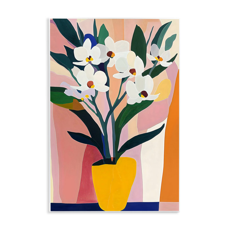Plaque murale vase jaune avec de grandes fleurs, design by Creative Studio, H 15 po x l 10 po