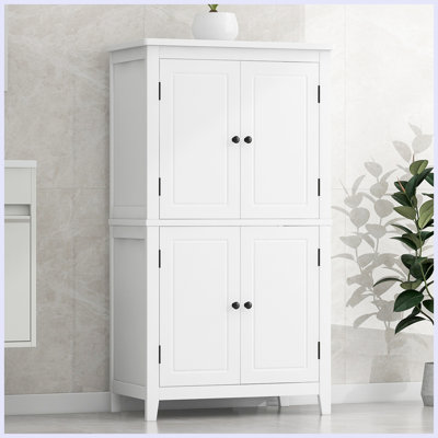 Armoire de rangement élégante pour salle de bain, unité de rangement pour salle de bain, armoire autoportante avec 4 portes