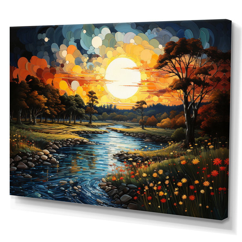"Countryside River Bend Patchwork II", reproduction d'art sur toile, H 24 po x l 32 po x P 1 po, Toile tendue