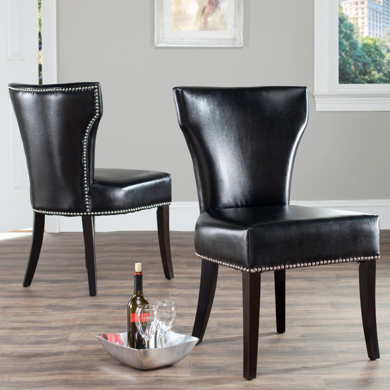 Jappic 21.7'' H Cotton Upholstered Parsons Chair, Black Faux Leather