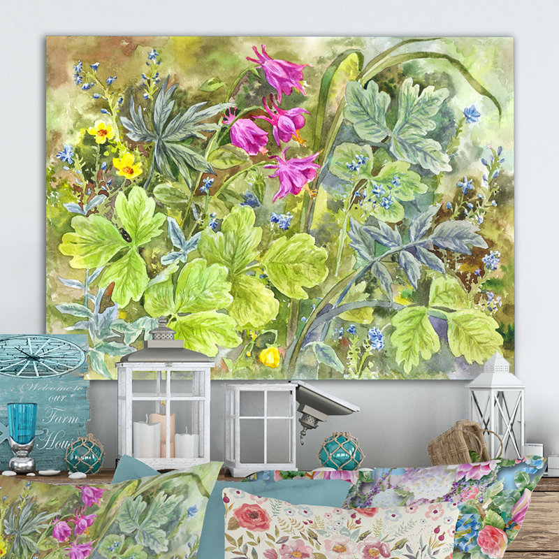 " Plants In Flowering Garden ", 8" H x 12" W x 1" D, Wrapped Canvas
