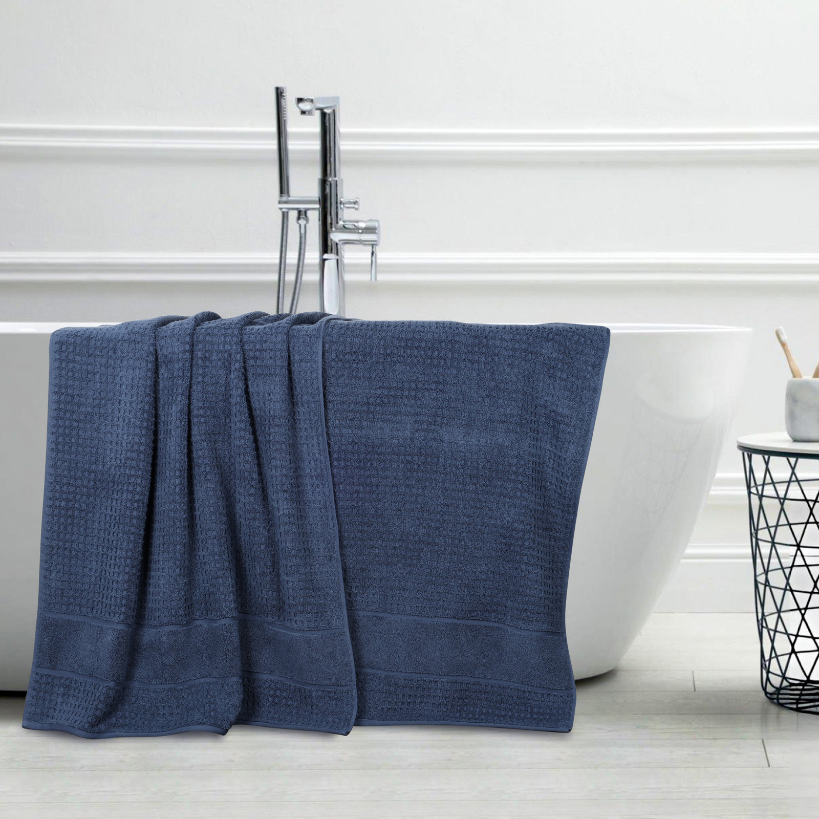 Hiyabel Waffle Cotton Bath Sheet Set, Denim Blue