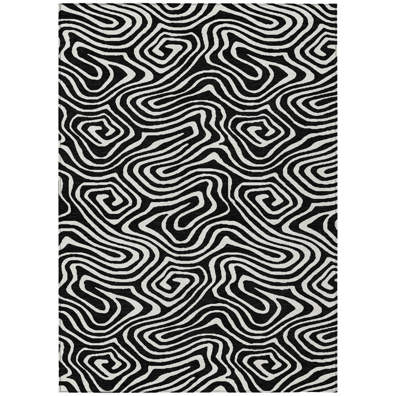 Evalora Black Washable Indoor-Outdoor Rug - , 9' x 12'