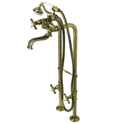 Ensemble de robinet de baignoire sur pieds à 3 poignées et 3 poignées Essex Kingston Brass avec ligne d'alimentation et robinet d'arrêt