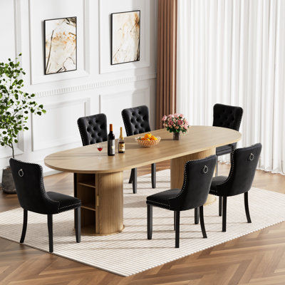 63"-94"  Oval Dining Table Set, Extendable Kitchen Table Set with Upholstered Dining Chairs, Modern Expandable Dining Room Table Set with Fluted Base for Home Kitchen
